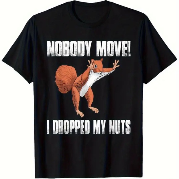 Black Graphic T-Shirt with Squirrel Print - Picture 1 of 6